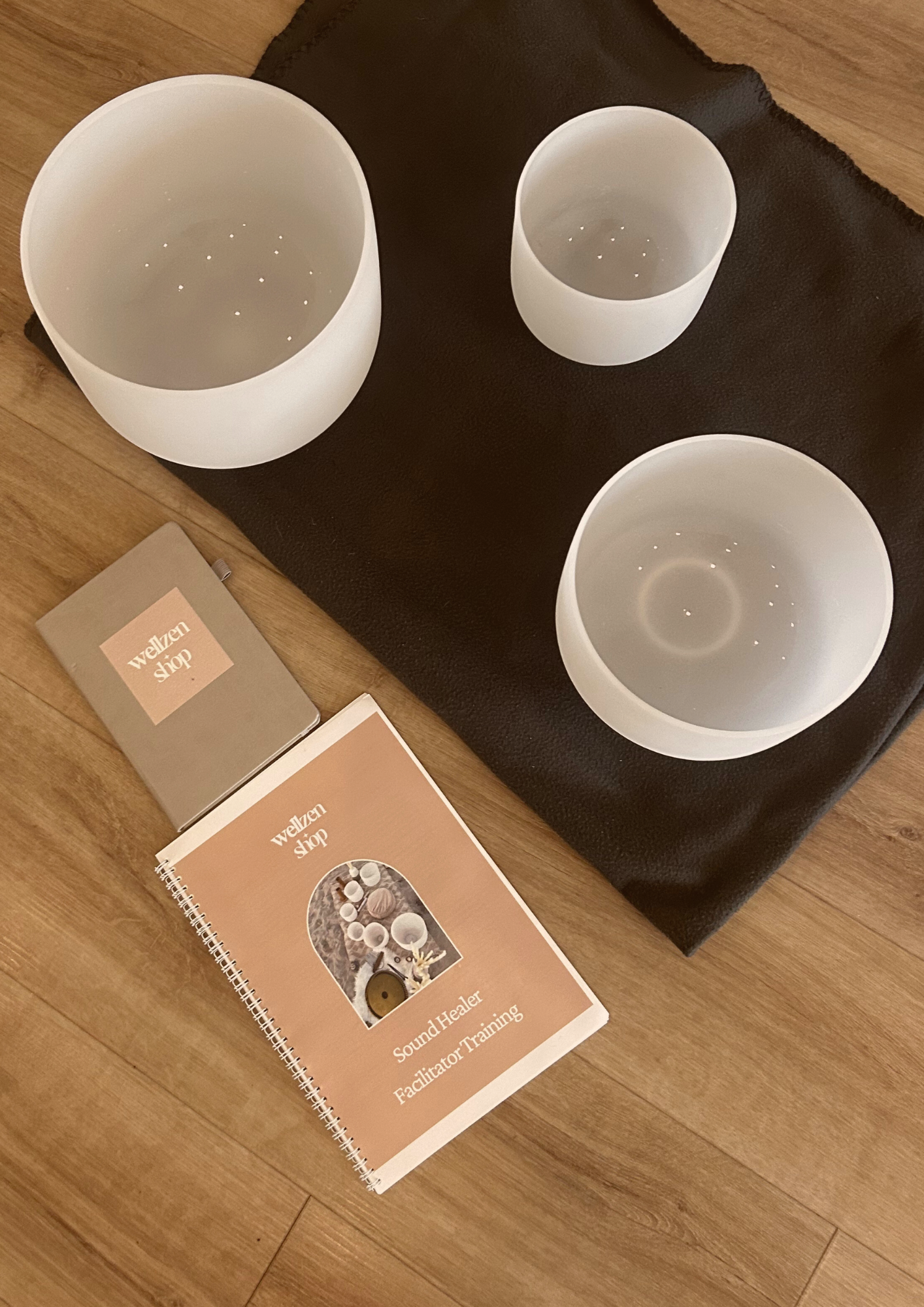 Set of 3 Frosted Quartz Crystal Singing Bowls